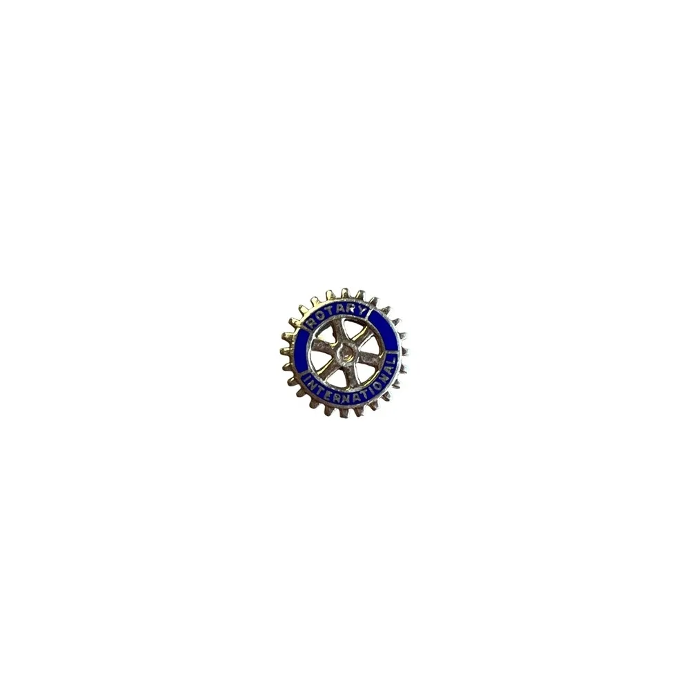 Vintage Rotary International 10K Yellow Gold Blue Enamel Cogwheel Lapel Pin